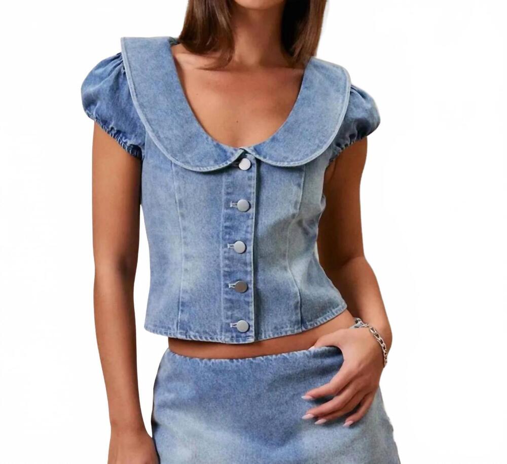 NEW LE LIS amelia denim top in blue